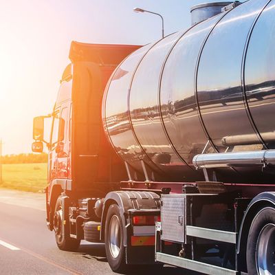 Bulk fuel tanker truck on the road