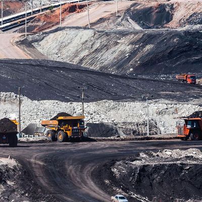 Haul trucks at an open-cast coal mine